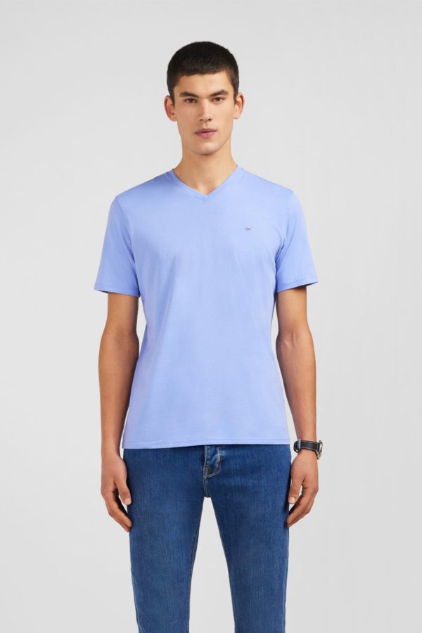 T-shirt Bleu Col V À Manches Courtes Eden Park