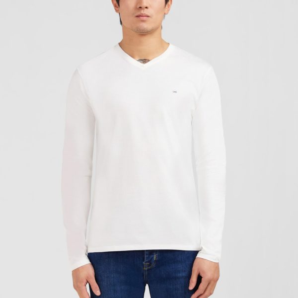 T-shirt Blanc Col V À Manches Longues Eden Park