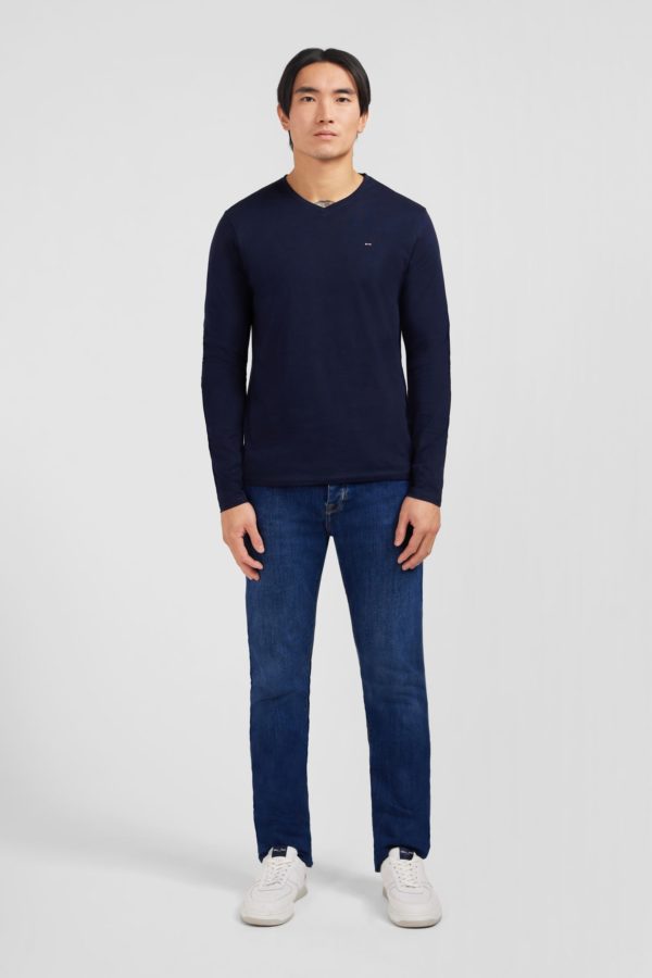 T-shirt Bleu Marine Col V À Manches Longues Eden Park – Image 4