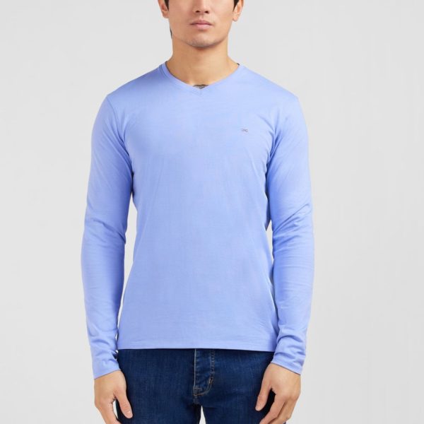 T-shirt Bleu Col V À Manches Longues Eden Park