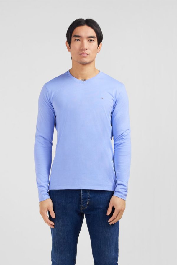T-shirt Bleu Col V À Manches Longues Eden Park