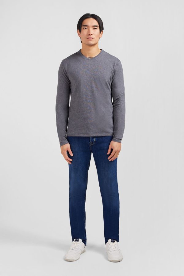 T-shirt Gris Col V À Manches Longues Eden Park – Image 4