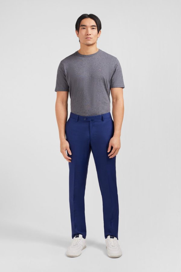 Pantalon Slim Bleu En Laine À Plis Cassés Eden Park