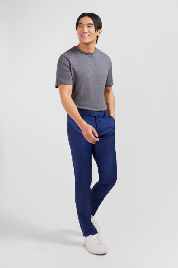 Pantalon Slim Bleu En Laine À Plis Cassés Eden Park – Image 3