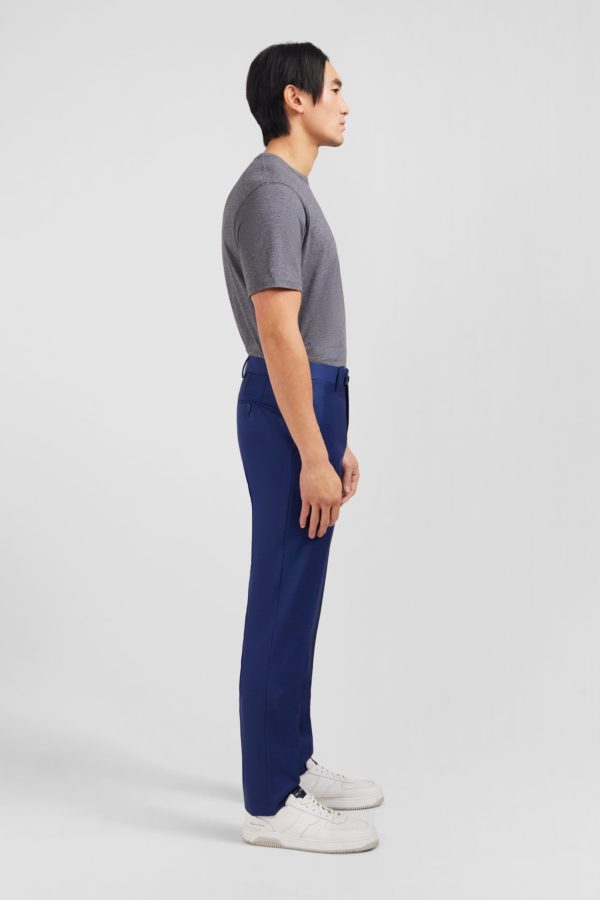 Pantalon Slim Bleu En Laine À Plis Cassés Eden Park – Image 4