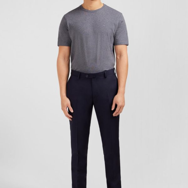Pantalon Slim Bleu Foncé En Laine À Plis Cassés Eden Park