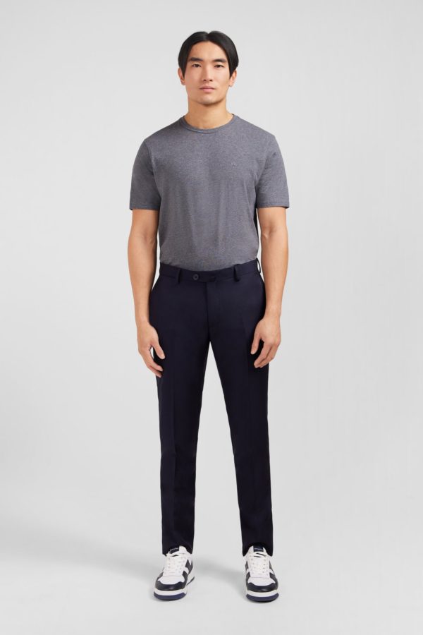 Pantalon Slim Bleu Foncé En Laine À Plis Cassés Eden Park