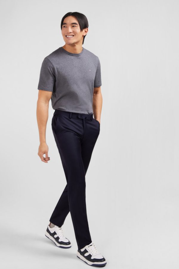 Pantalon Slim Bleu Foncé En Laine À Plis Cassés Eden Park – Image 3