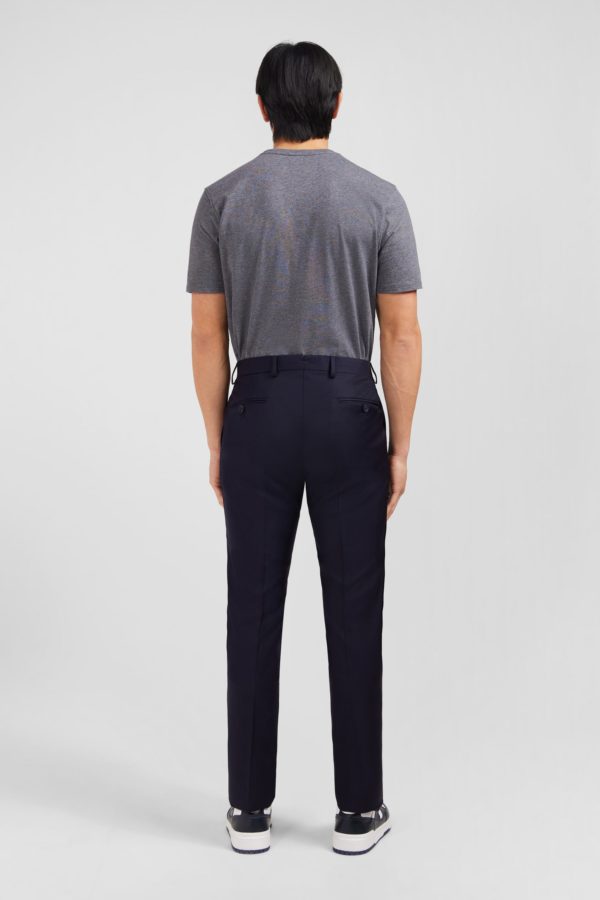 Pantalon Slim Bleu Foncé En Laine À Plis Cassés Eden Park – Image 2