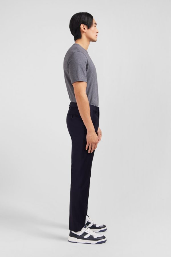 Pantalon Slim Bleu Foncé En Laine À Plis Cassés Eden Park – Image 4