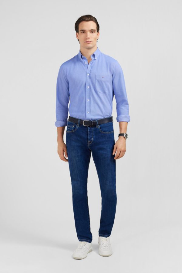 Chemise Slim En Coton Pinpoint Bleu Eden Park – Image 6