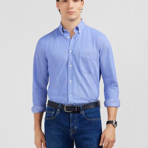Chemise Slim En Coton Pinpoint Bleu Eden Park