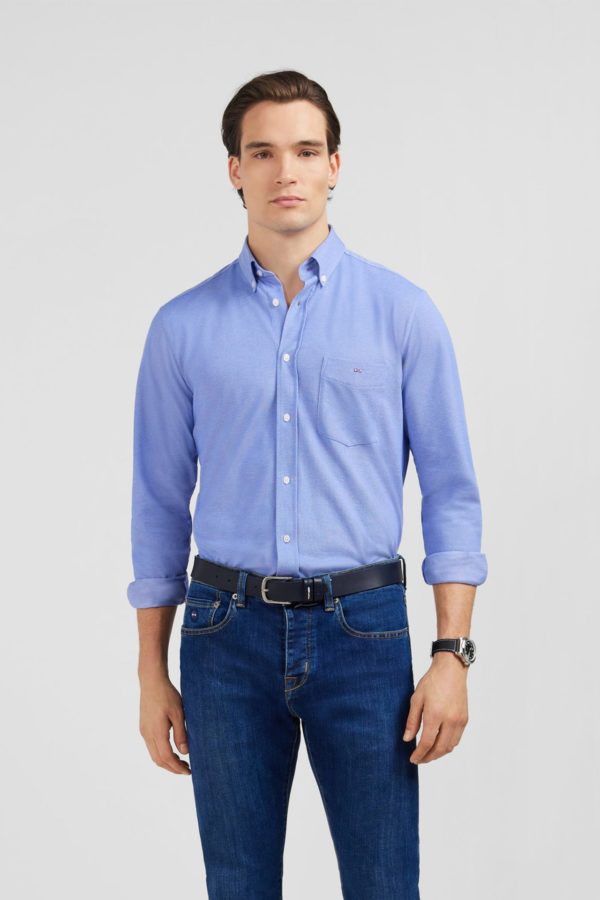 Chemise Slim En Coton Pinpoint Bleu Eden Park