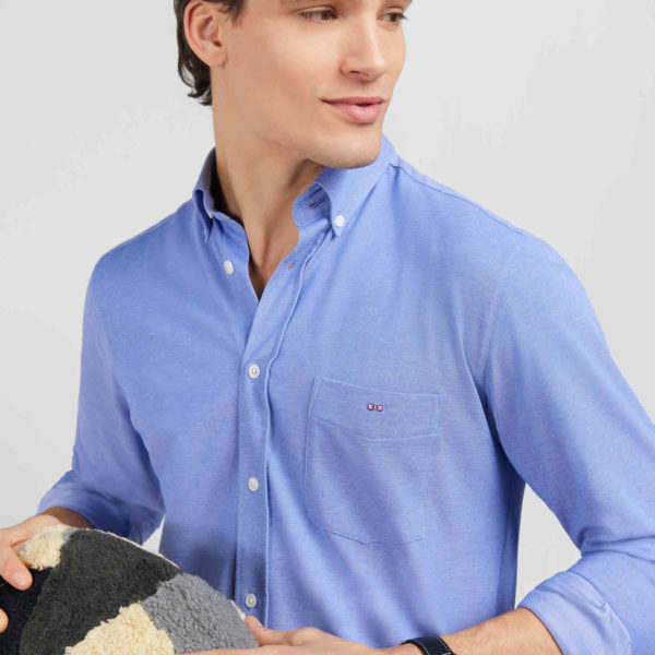 Chemise Slim En Coton Pinpoint Bleu Eden Park