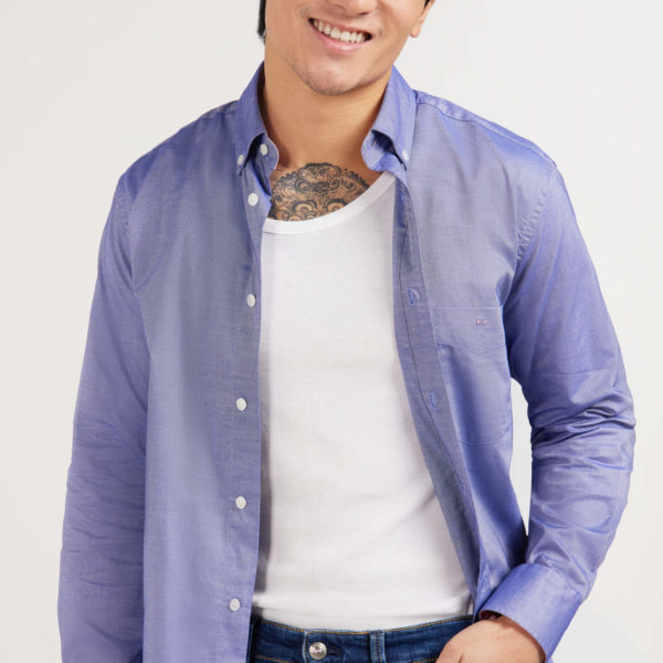 Chemise Bleu Marine Unie En Coton Eden Park