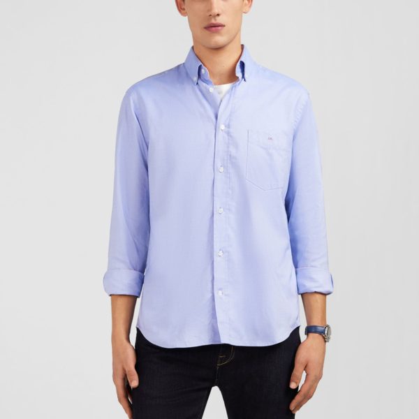 Chemise Bleue Unie En Coton Eden Park