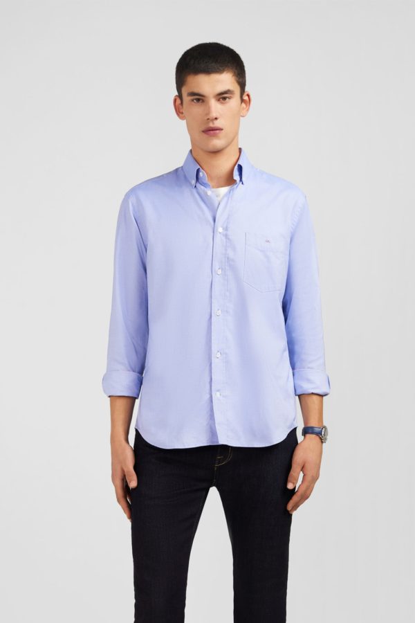 Chemise Bleue Unie En Coton Eden Park