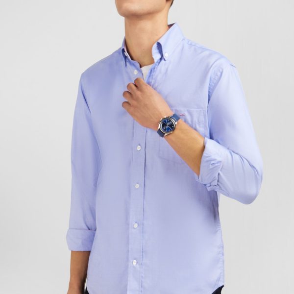 Chemise Bleue Unie En Coton Eden Park