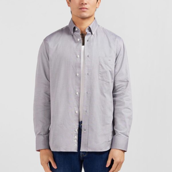 Chemise Gris Clair Unie En Coton Eden Park