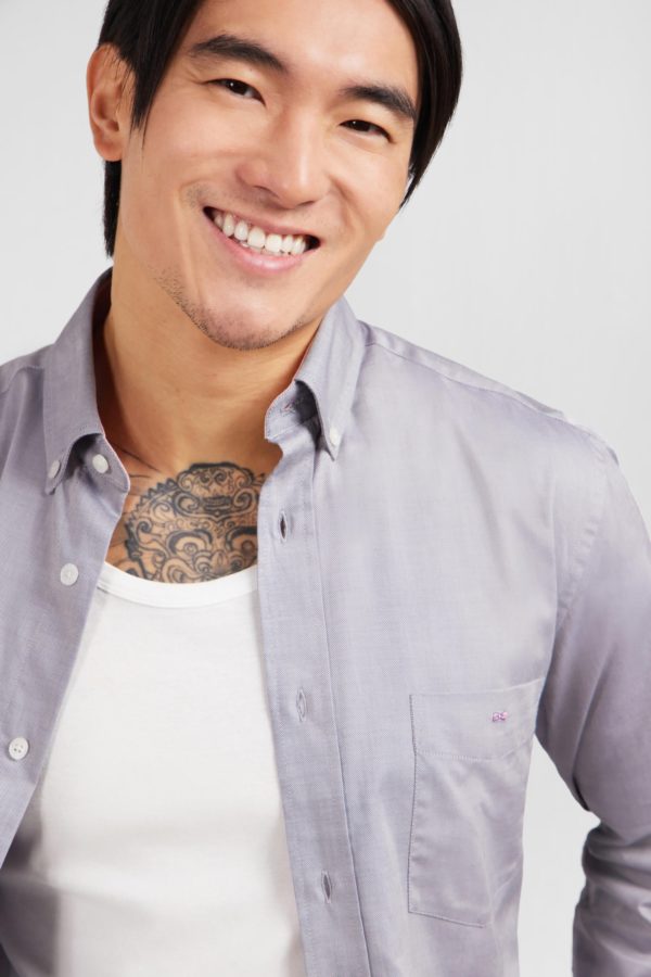 Chemise Gris Clair Unie En Coton Eden Park – Image 2