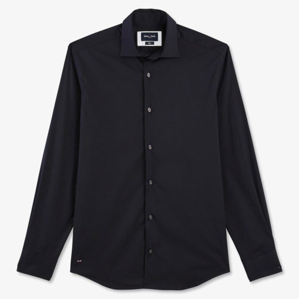 Chemise Bleu Marine Slim En Popeline Stretch Eden Park