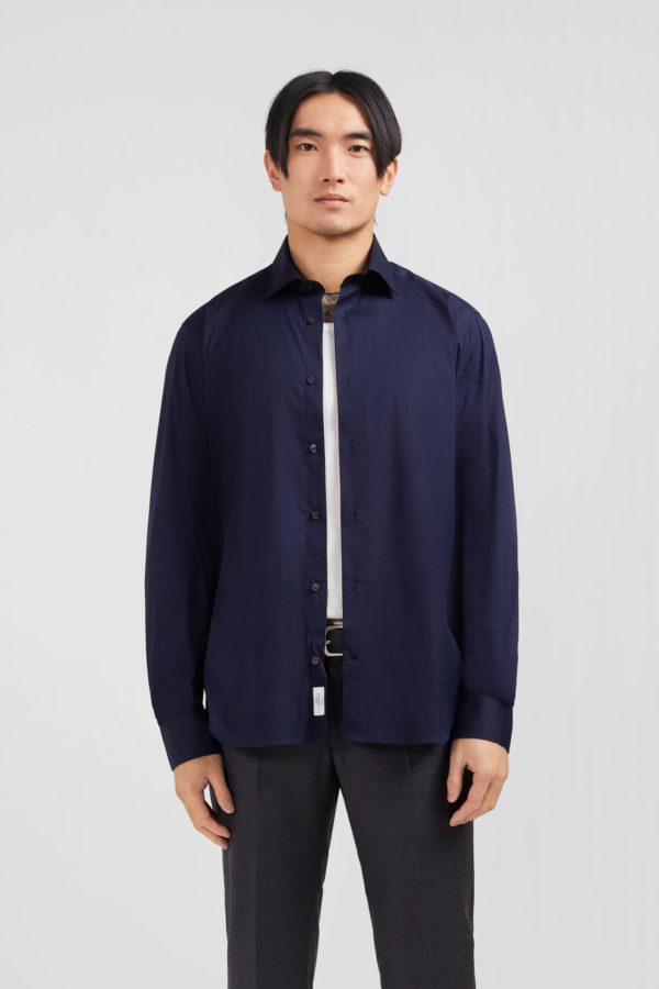 Chemise Bleu Marine Slim En Popeline Stretch Eden Park