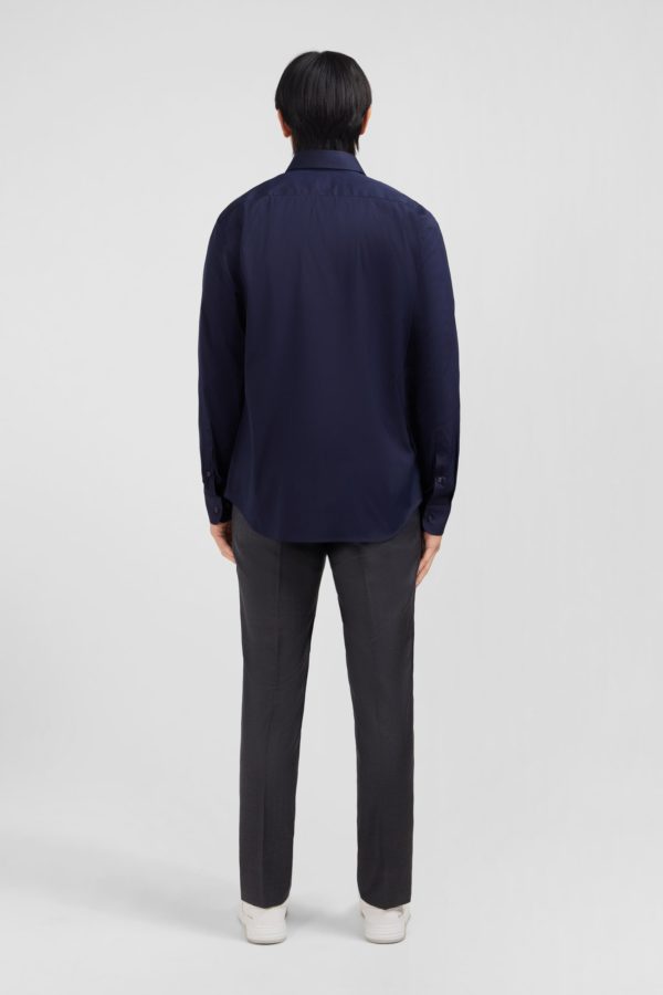 Chemise Bleu Marine Slim En Popeline Stretch Eden Park – Image 6