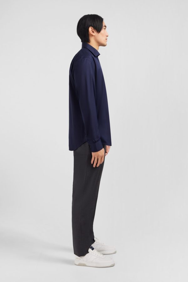 Chemise Bleu Marine Slim En Popeline Stretch Eden Park – Image 5
