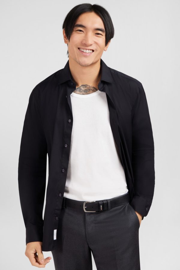 Chemise Noir Slim En Popeline Stretch Eden Park – Image 2