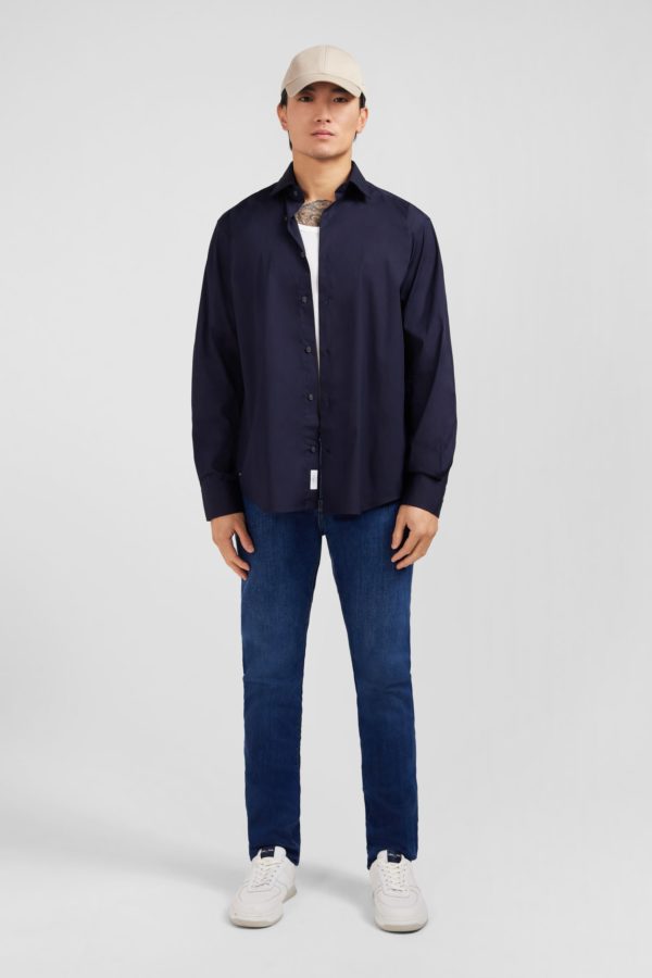 Chemise Bleu Marine Regular En Popeline Stretch Eden Park – Image 6
