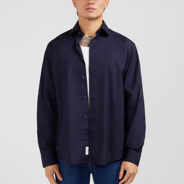Chemise Bleu Marine Regular En Popeline Stretch Eden Park