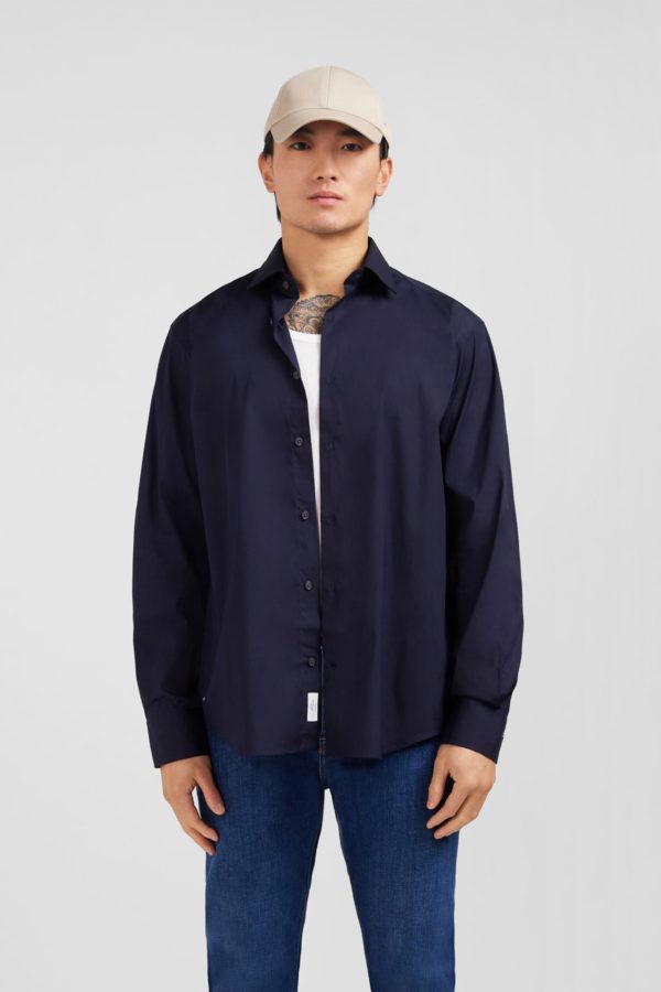 Chemise Bleu Marine Regular En Popeline Stretch Eden Park