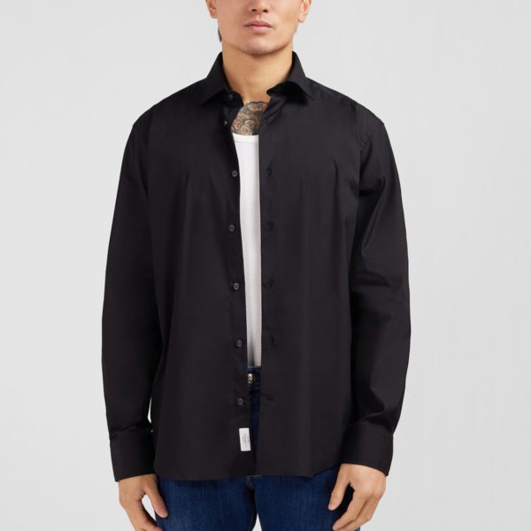 Chemise Noire Regular En Popeline Stretch Eden Park