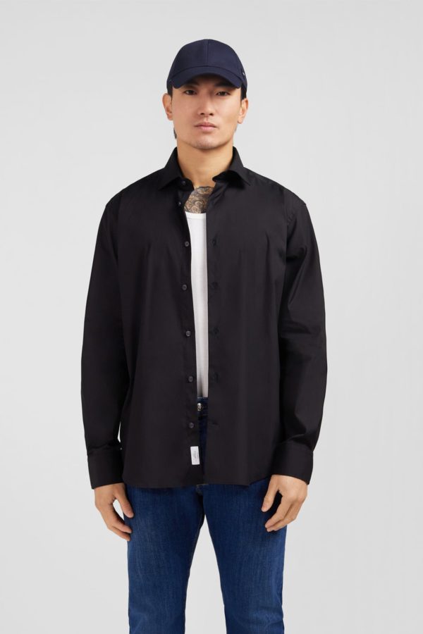 Chemise Noire Regular En Popeline Stretch Eden Park