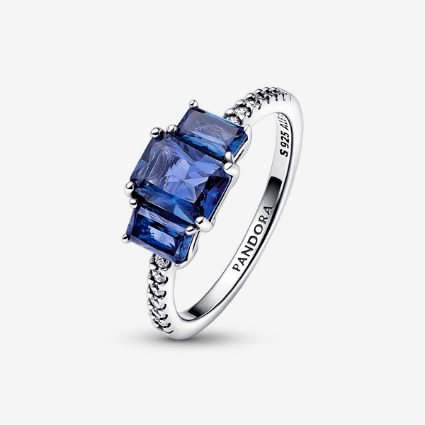 Bague Scintillante Trio de Pierres Rectangulaires Bleues - Pandora