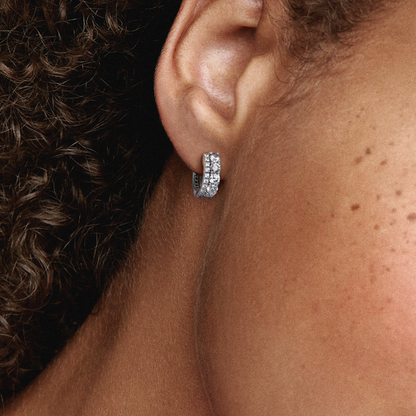 Boucles d'Oreilles Créoles Pavées Anneau Double - Pandora