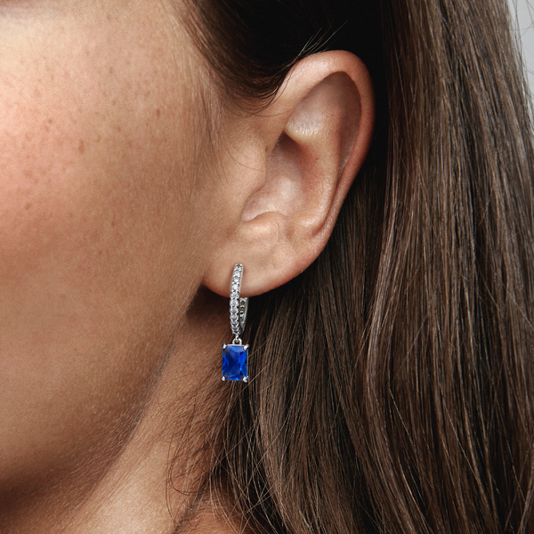 Boucles d'Oreilles Créoles Scintillantes Rectangulaires Bleues - Pandora
