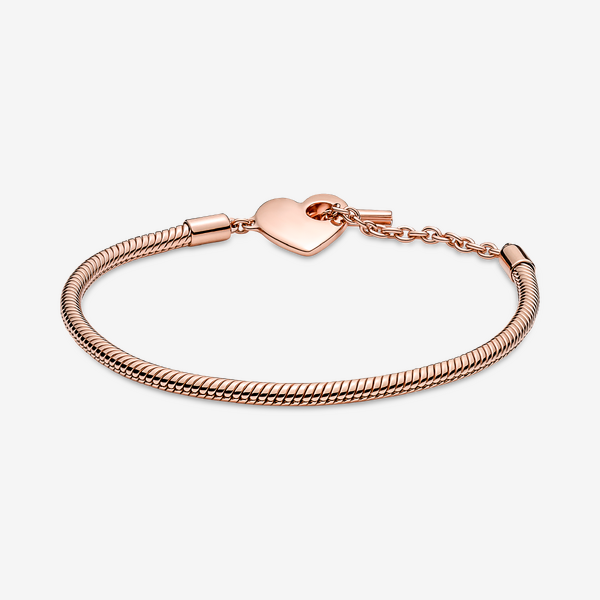 Bracelet Maille Serpent Barre en T Cœur Pandora Moments - Pandora