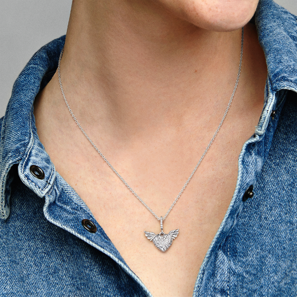 Collier Cœur Pavé et Ailes d'Ange - Pandora