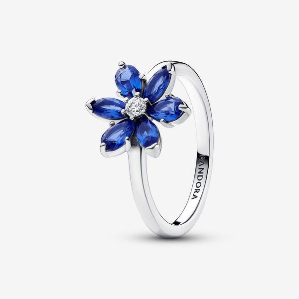 Parure Bague, Collier et Clous d'Oreilles Herbier Bleu Scintillant - Pandora