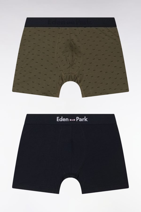 Lot De Deux Boxers Unis Et Imprimés En Jersey De Coton Stretch Marine Et Kaki Eden Park