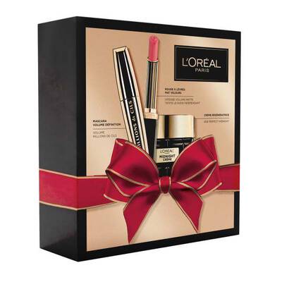 Coffret Cadeau femme – Crème Anti-Rides + Mascara Noir + Rouge à lèvres – L’Oréal Paris