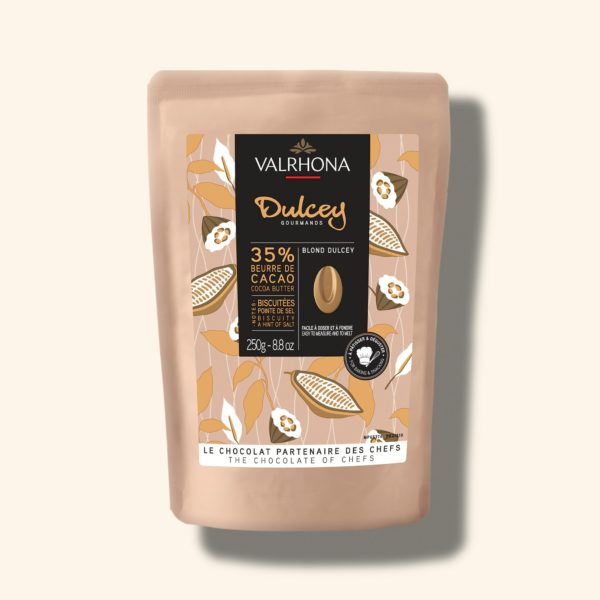 Chocolat de couleur blonde pour la pâtisserie Dulcey 35% - 250g - VALRHONA