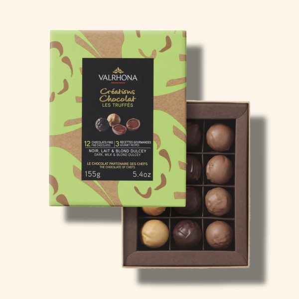 Coffret 12 truffes en chocolat noir, lait et Dulcey – 155g – VALRHONA