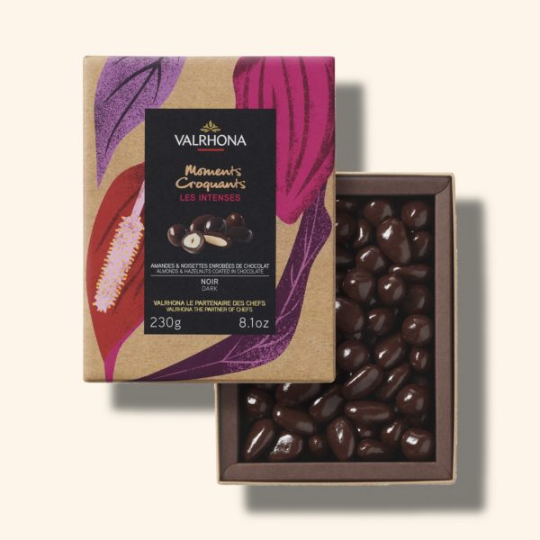 Coffret amandes et noisettes enrobées de chocolat noir - 230g - VALRHONA