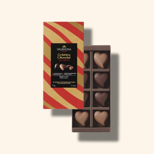Coffret 8 cœurs en chocolat noir et lait - 70g - VALRHONA