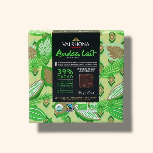 Coffret 18 carrés chocolat au lait Andoa Lait 39% – 90g – VALRHONA