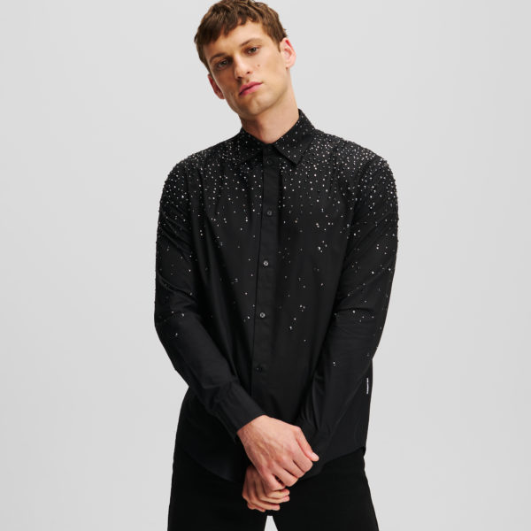 Karl Lagerfeld, Chemise Effet Degradé À Strass, Homme, Noir, Taille: XXS