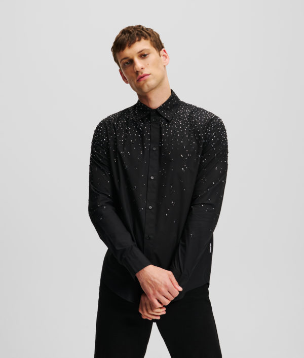 Karl Lagerfeld, Chemise Effet Degradé À Strass, Homme, Noir, Taille: XXS