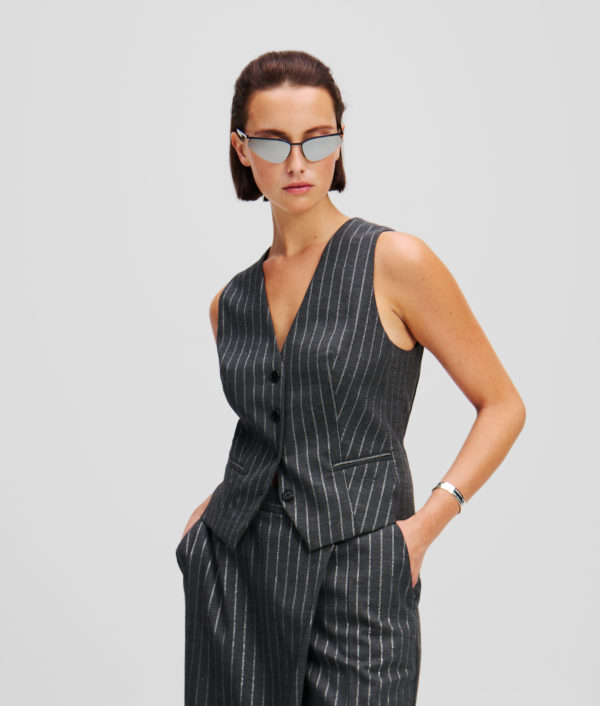 Karl Lagerfeld, Gilet À Fines Rayures Métalliques, Femme, Ombre tranquille, Taille: X48